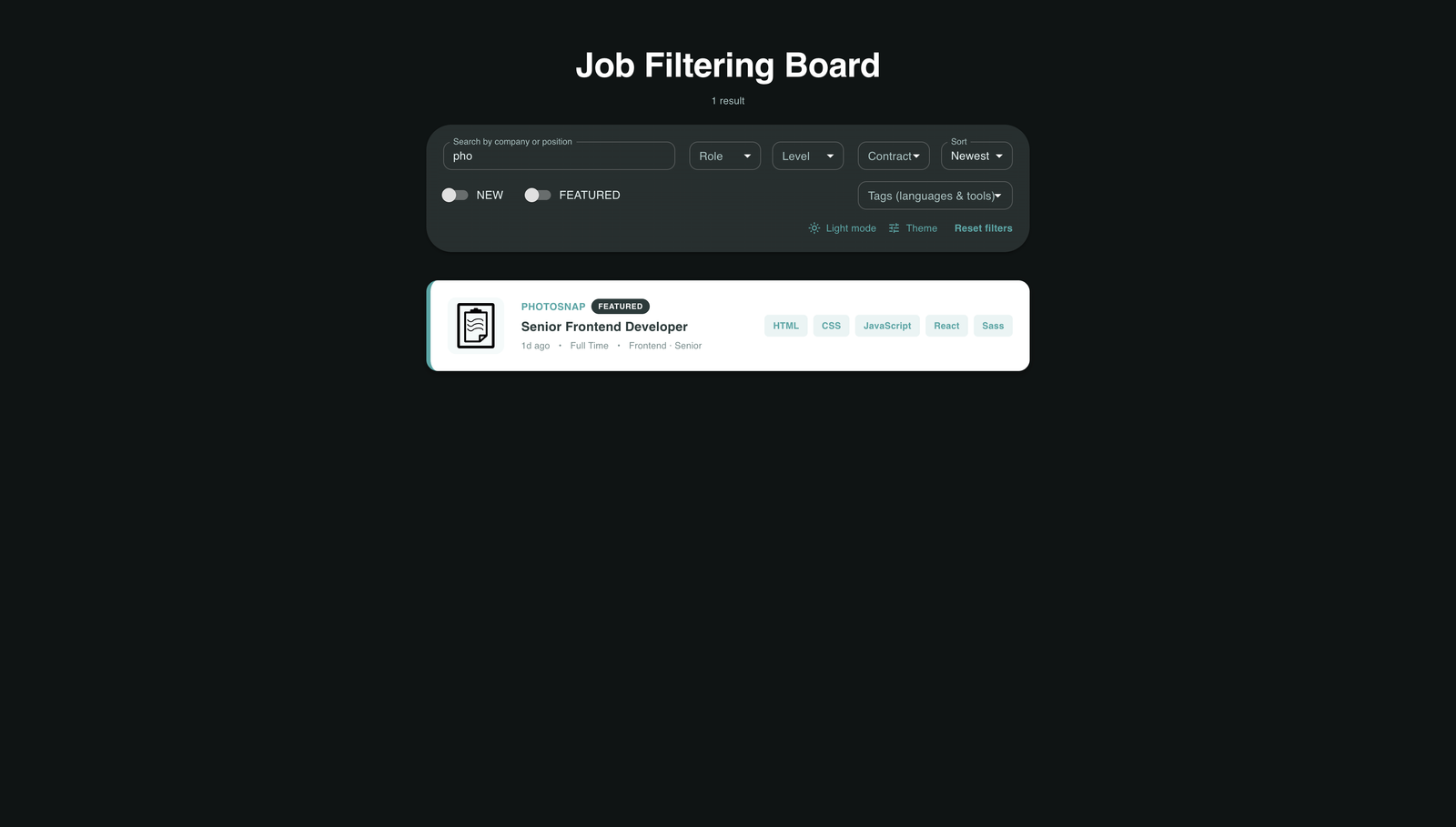 Job Board — Filters