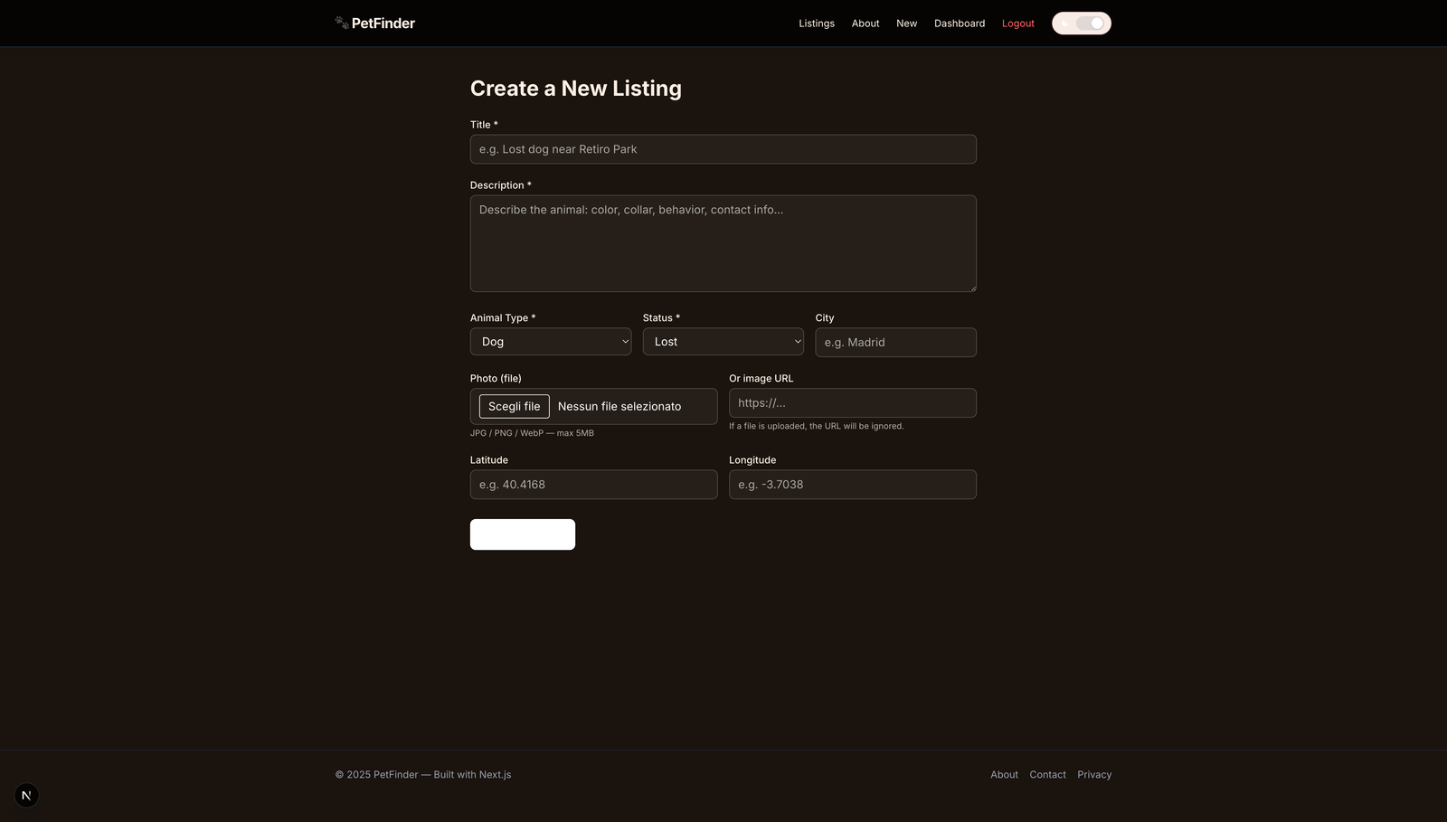 PetFinder — Form flow