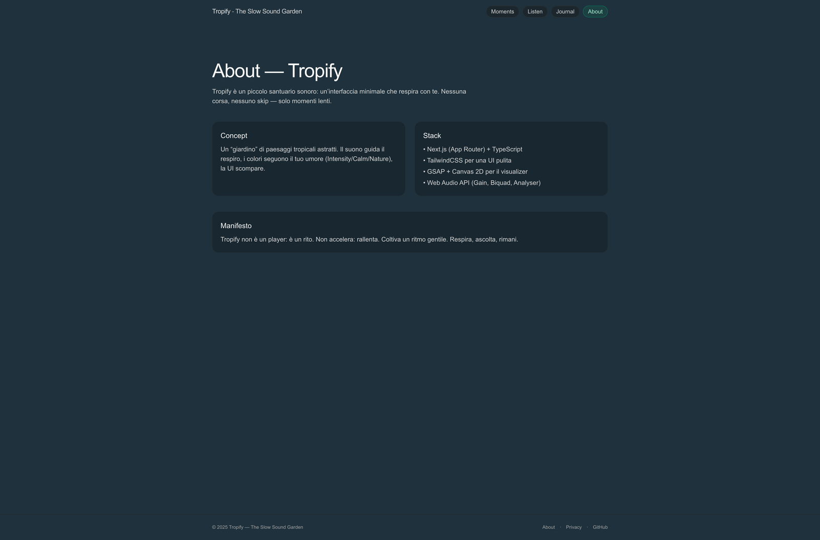 Tropify — Detail section