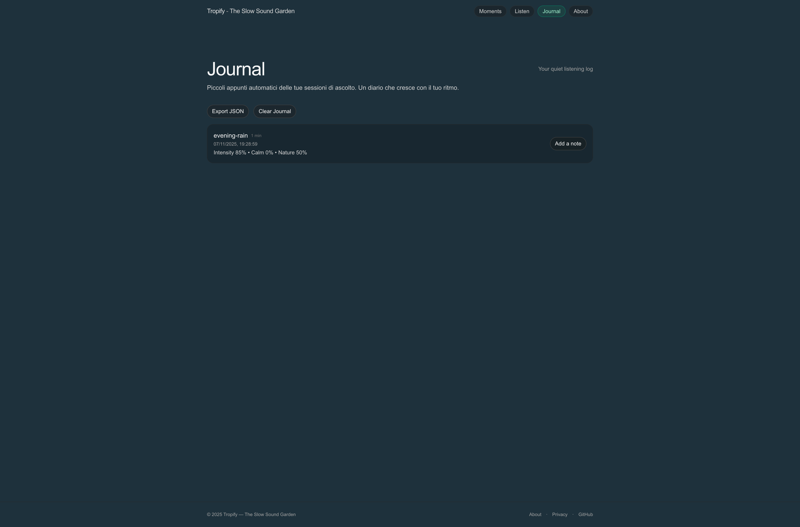 Tropify — Detail section