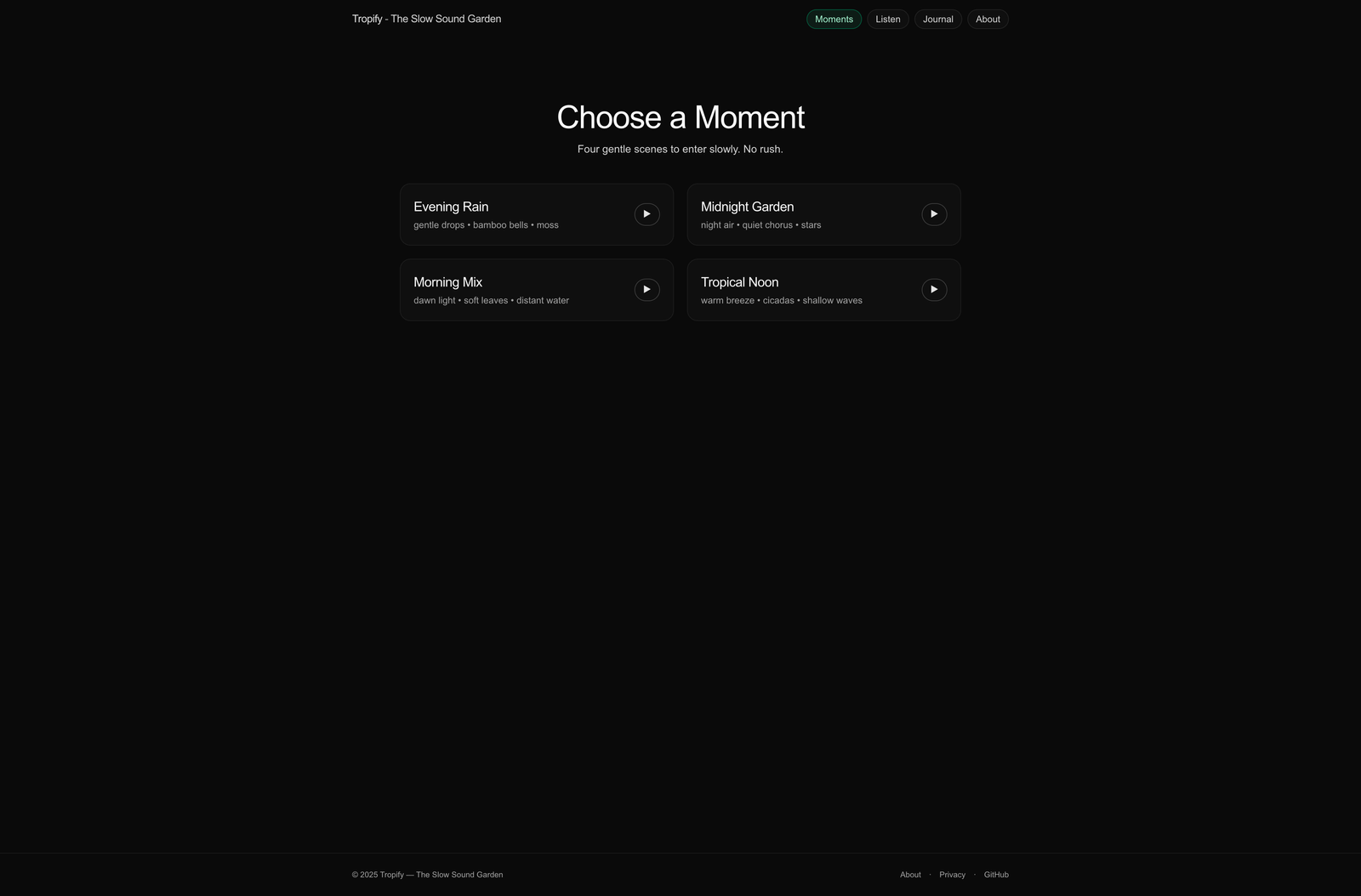 Tropify — Detail section